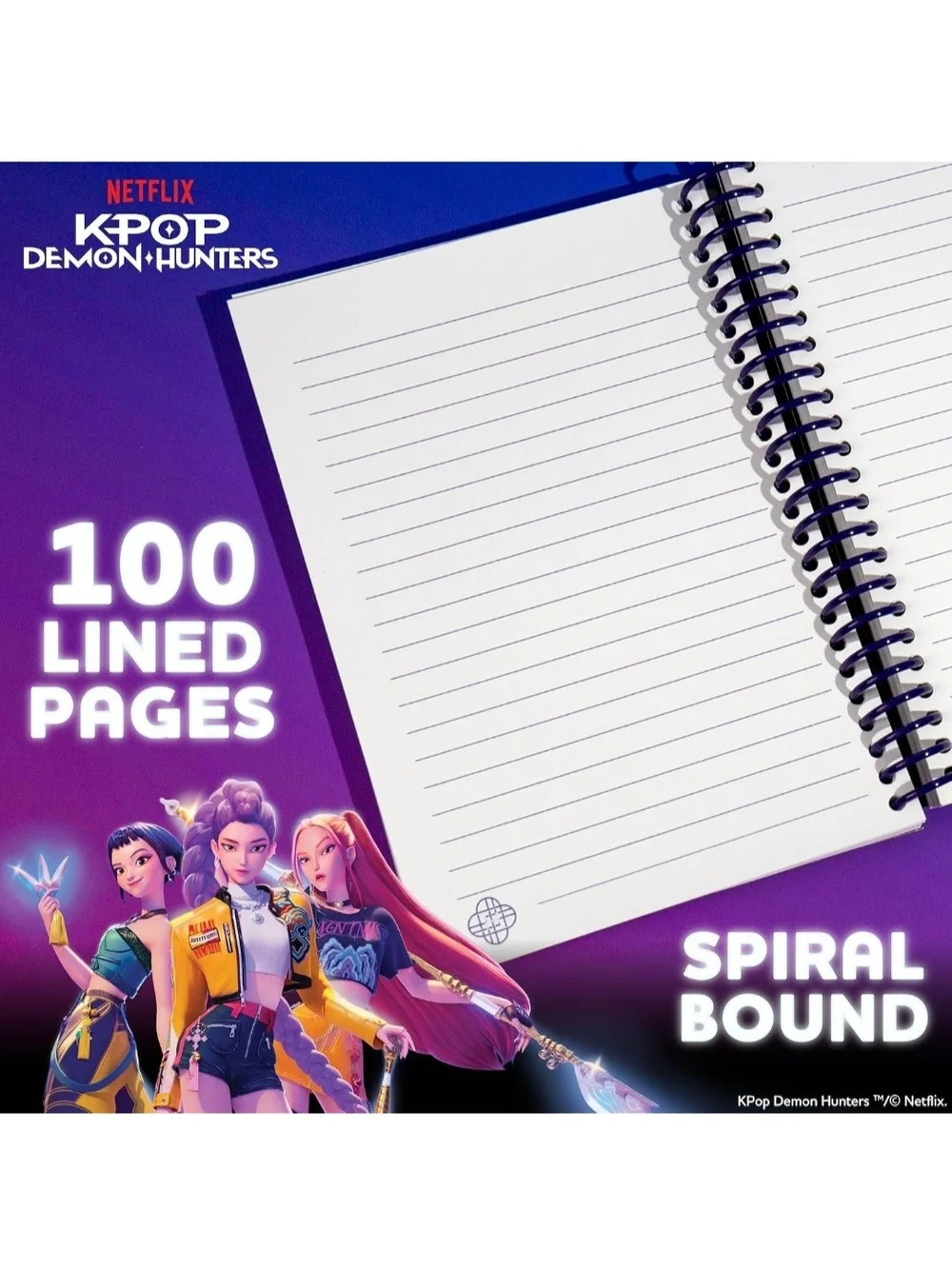 💜 K-Pop Demon Hunters Spiral Notebook- Huntrix, Saja Boys, or Derpy (Choose 1)